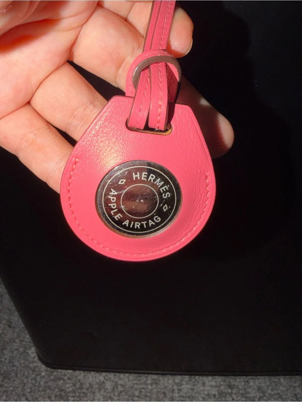 Hermes Pink Leather AirTag Case with Strap